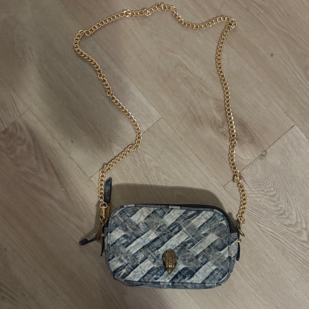 Kurt Geiger Blue Textured Crossbody Bag with Gold Chain